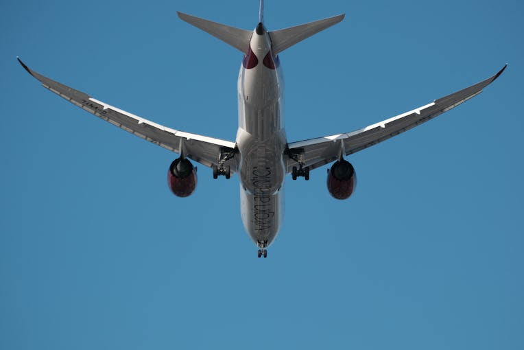 NEW YORK CITY - NOVEMBER 08: A Virgin Atlantic airliner, one of the first international flights to a...