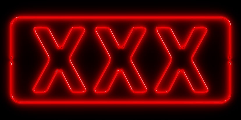 Neon signboard: XXX. 3D render. Isolated on black