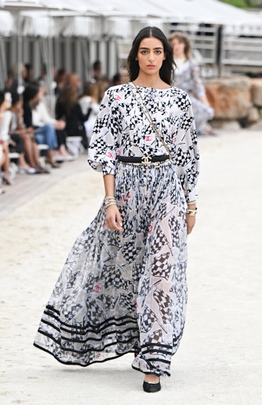 MONTE-CARLO, MONACO - MAY 05: A model walks the runway during the Chanel Cruise 2023 Collection on M...