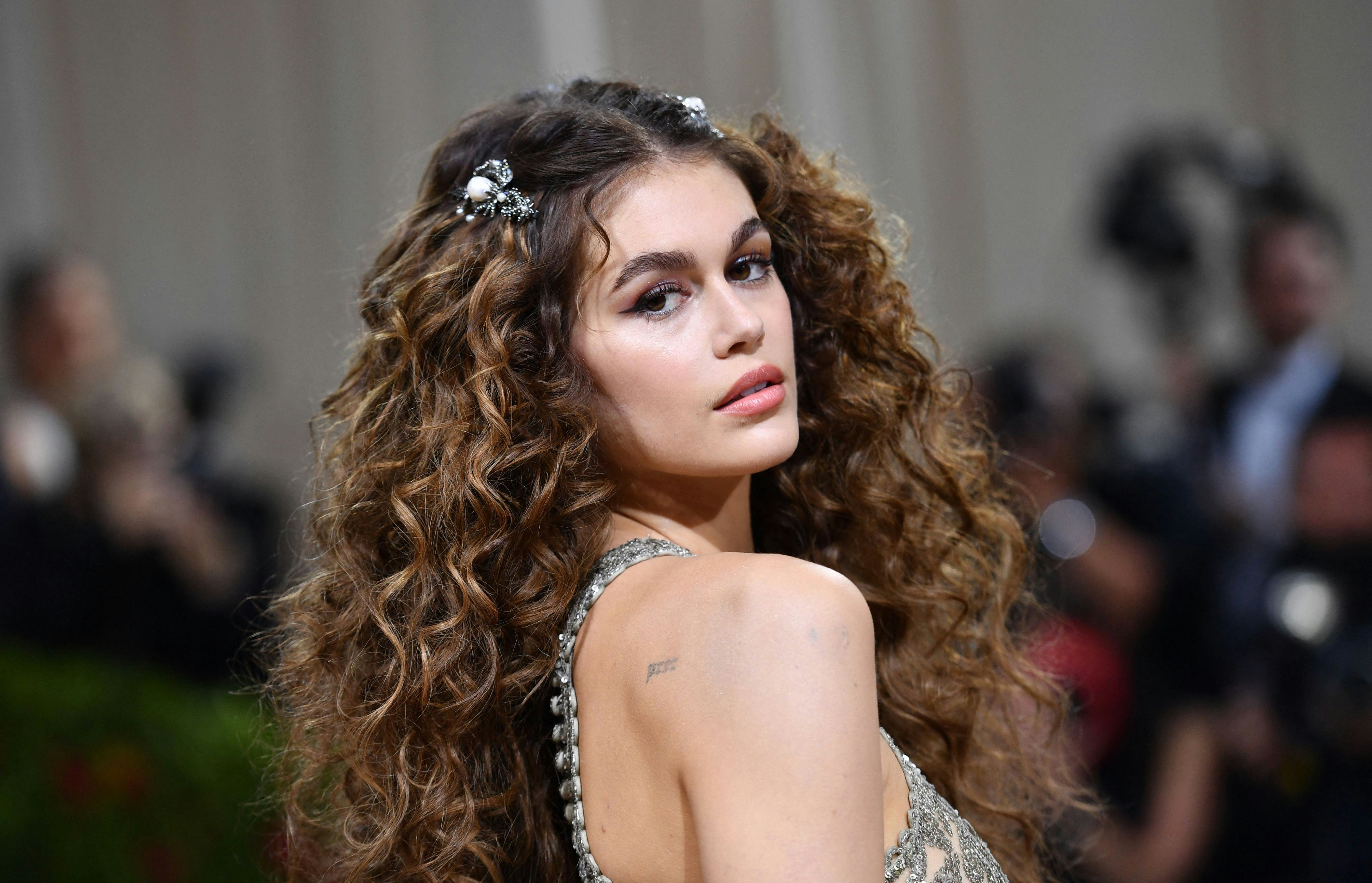 US model Kaia Gerber arrives for the 2022 Met Gala at the Metropolitan Museum of Art on May 2, 2022,&hellip;