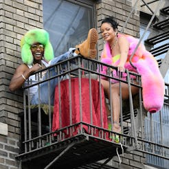 NEW YORK, NY - JULY 11:  Rihanna (R) and A$AP Rocky are seen filming a music video in the Bronx on J...