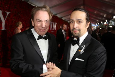 NEW YORK, NY - JUNE 12: Andrew Lloyd Webber and Lin-Manuel Miranda attend 70th Annual Tony Awards -...