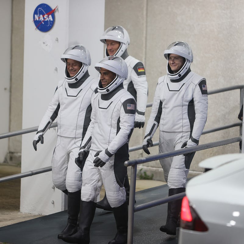 CAPE CANAVERAL, FLORIDA - NOVEMBER 10: (L-R front) NASA astronauts Tom Marshburn and Raja Chari and ...