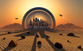 Futuristic City in Protective Sphere on the Surface of the Planet Mars