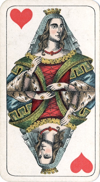 View of the 'Queen of Hearts' from a deck of Tarot Nouveuax playing cards (printed by Vienna-based P...