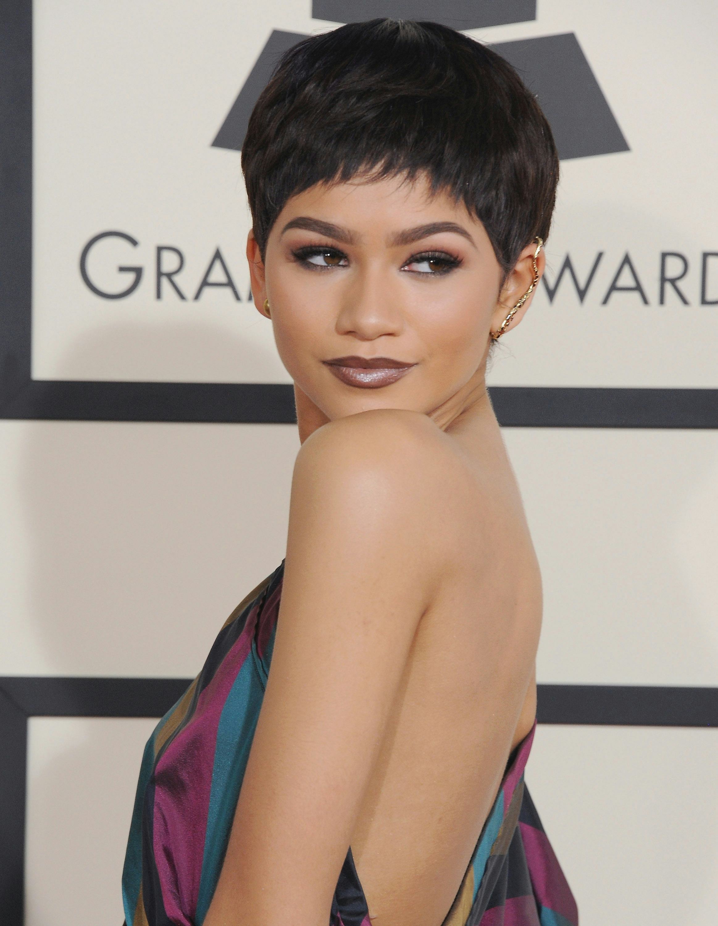 Zendaya debuted a pixie haircut at the 57th Grammy Awards.
