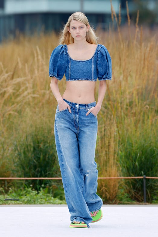 MSGM Spring 2022 runway with low-rise jeans and denim crop top