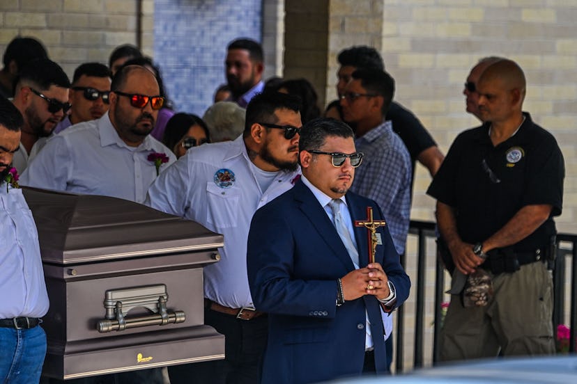 Pallbearers carry the casket of Amerie Jo Garza, who died in the mass shooting at Robb Elementary Sc...