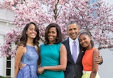 WASHINGTON, DC - APRIL 05: U.S. President Barack Obama, First Lady Michelle Obama, and daughters Mal...