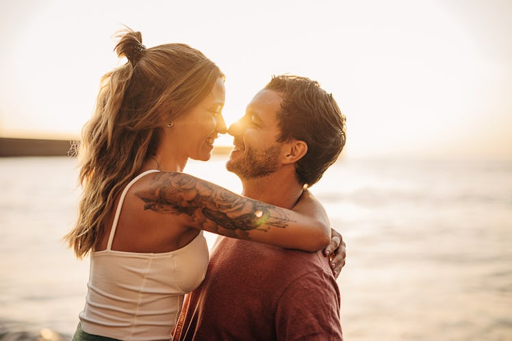 Couple on a date at the beach during the summer