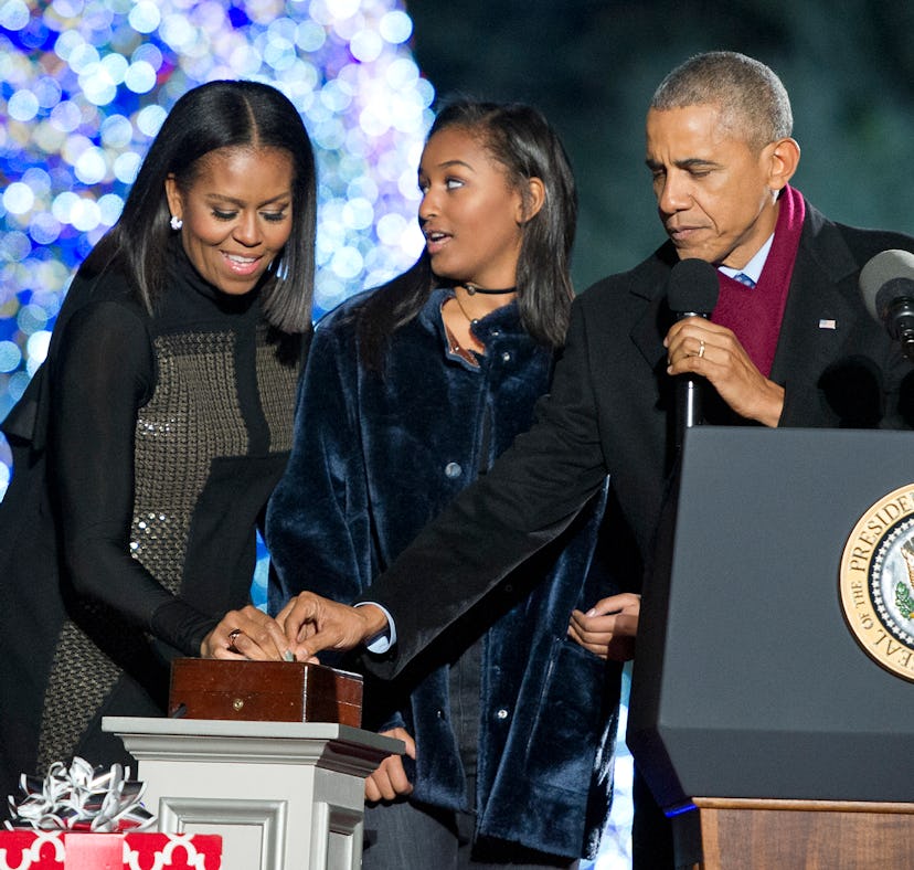 WASHINGTON, DC - DECEMBER 1: U.S. President Barack Obama, first lady Michelle Obama and Sasha Obama...