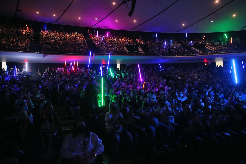 ANAHEIM, CALIFORNIA - MAY 29: Fans attend the panel for “Star Wars: The Bad Batch” series at Star Wa...