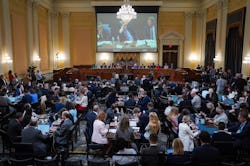 WASHINGTON, DC - JUNE 09: Video of former attorney general William P. Barr is shown at a hearing hel...