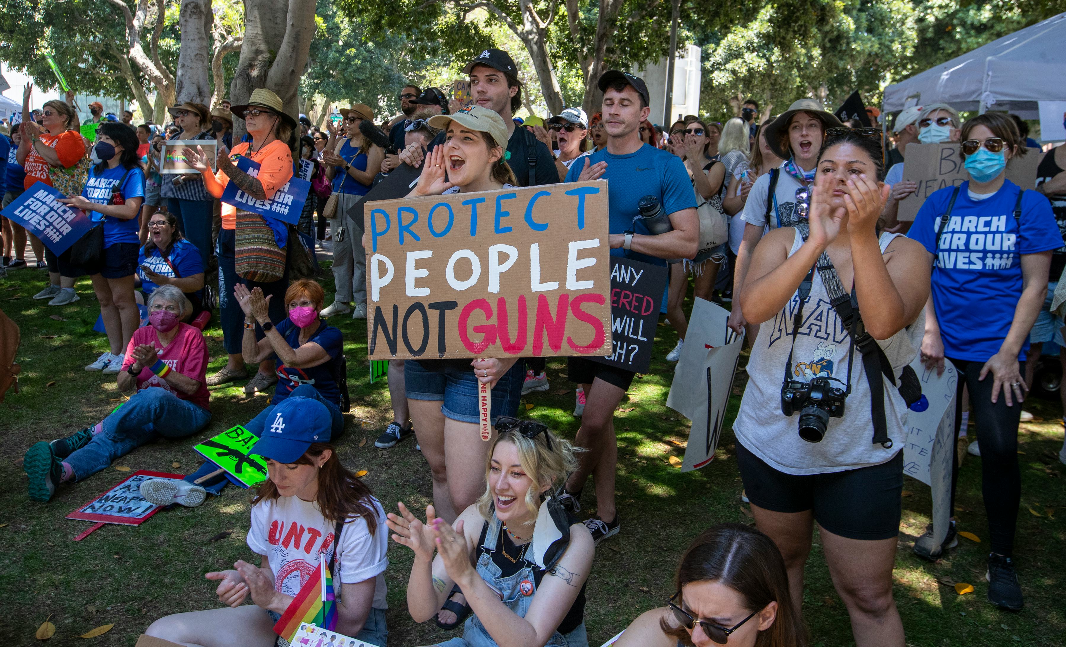 Los Angeles, CA - June 11: Hundreds of people participate in a rally during the March for our Lives ...