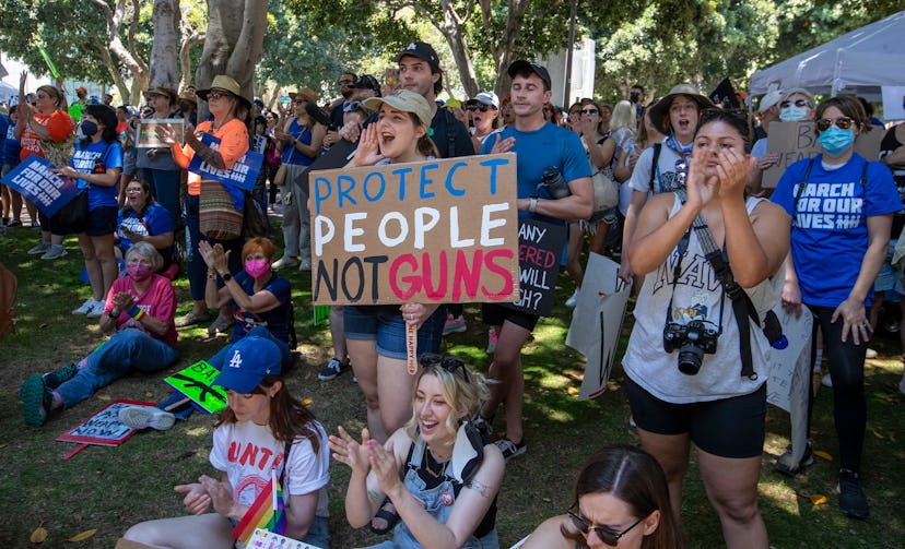 Los Angeles, CA - June 11: Hundreds of people participate in a rally during the March for our Lives ...