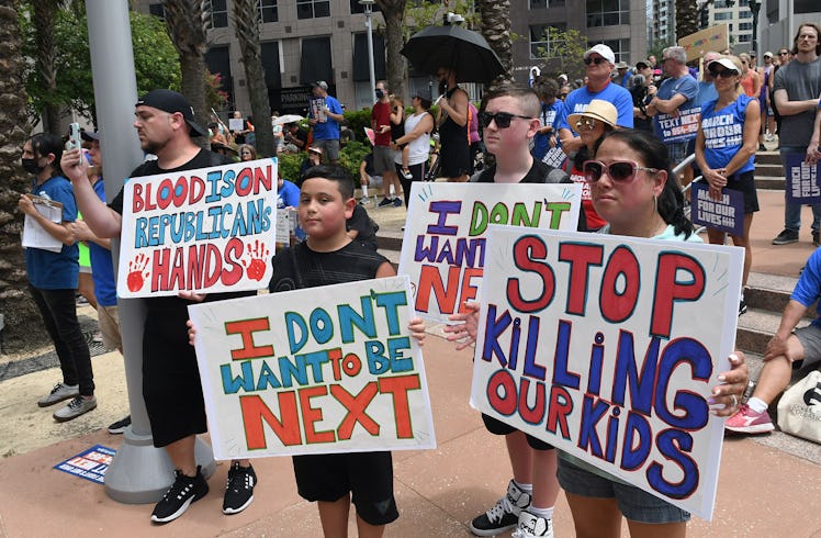 Gun safety advocates participate in the 'March For Our Lives' rally in downtown Orlando, Florida, Un...