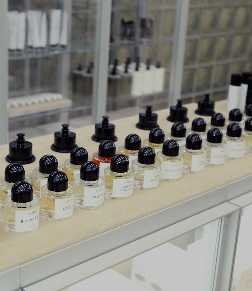LONDON, ENGLAND - SEPTEMBER 16: Perfumes displayed at the Craig McDean x BYREDO cocktail party at th...