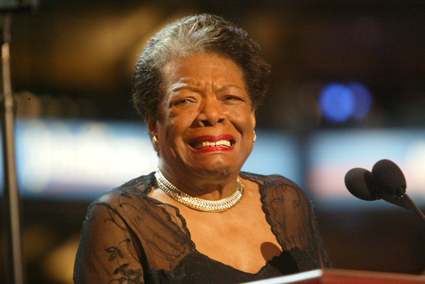 -Poet and activist Maya Angelou at podium, juneteenth quotes