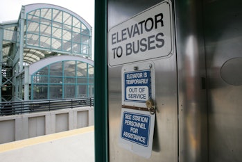 LYNN, MA - JUNE 18: The elevator to the train platform at the MBTA Commuter Rail station is out of o...