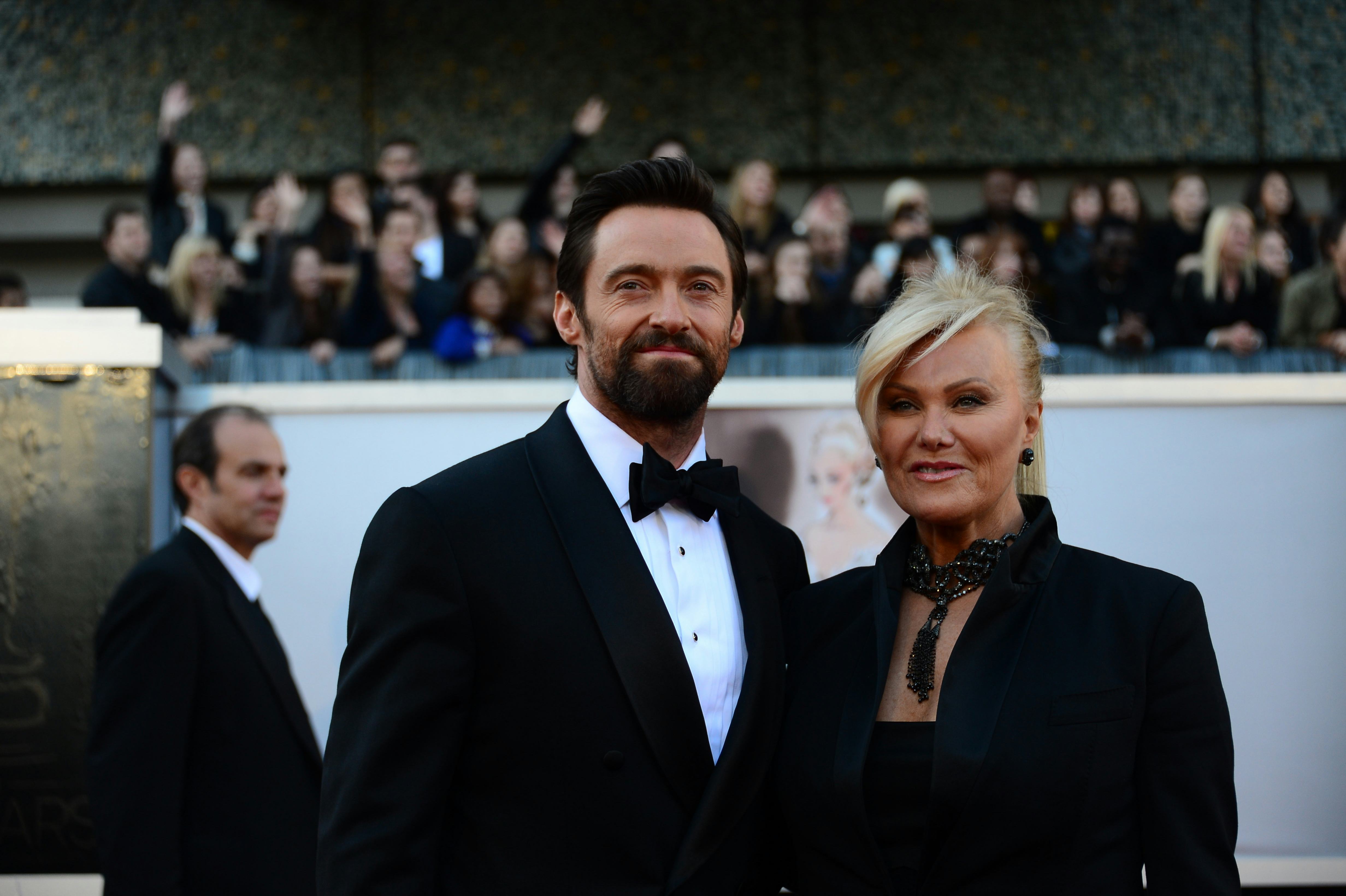 Best Actor nominee Hugh Jackman and wife Deborra-Lee Furness arrive on the red carpet for the 85th A&hellip;