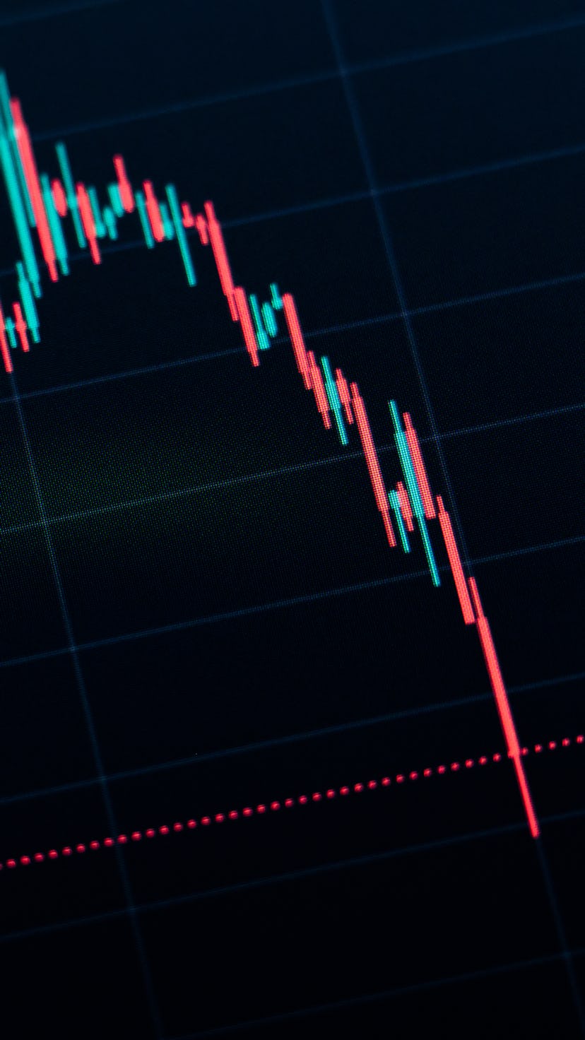 13 June 2022, Baden-Wuerttemberg, Rottweil: The candlestick chart of the cryptocurrency Bitcoin is s...