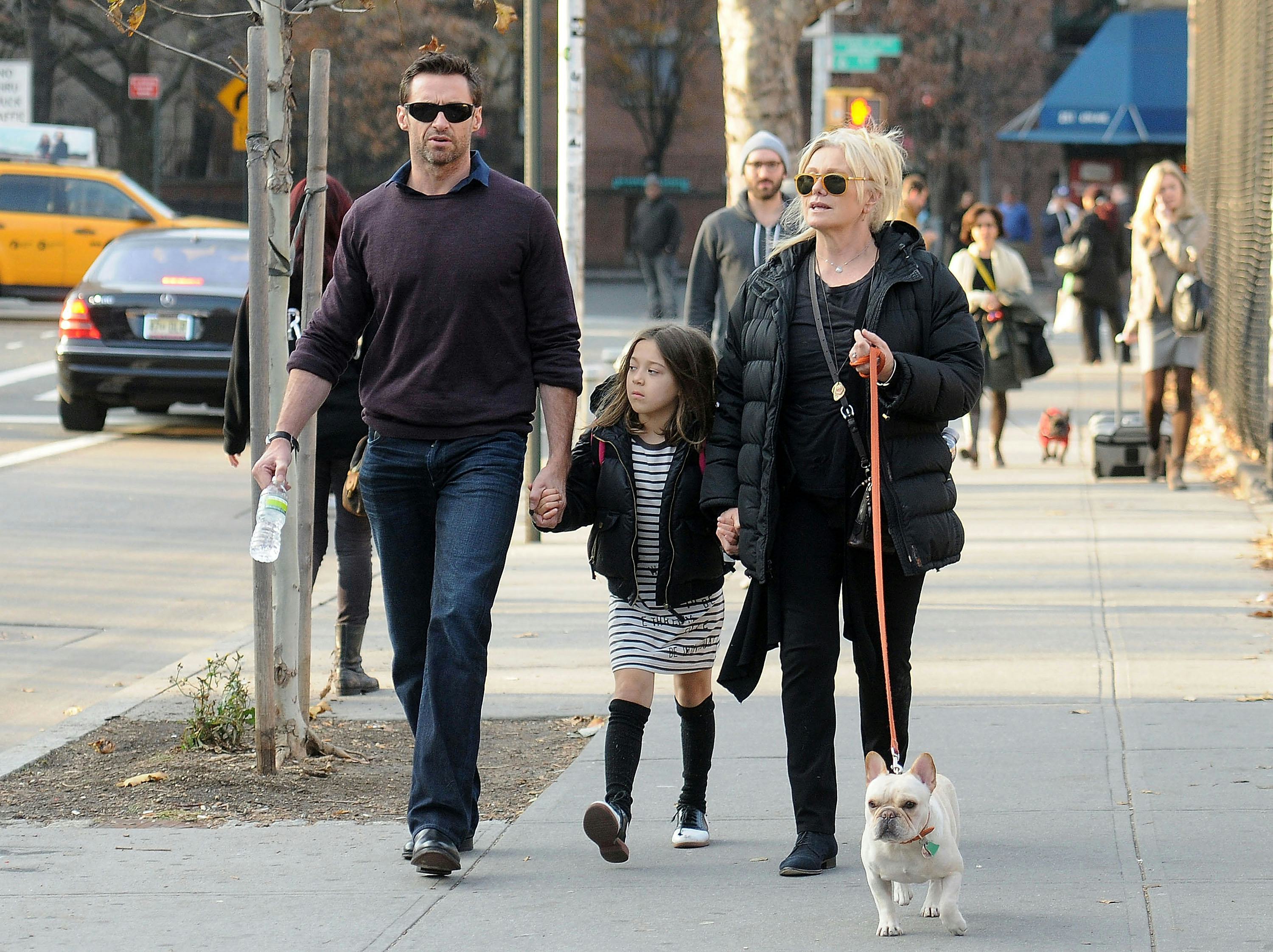 NEW YORK, NY - DECEMBER 03: Hugh Jackman, his wife Deborra-Lee Furness, daughter Ava and dog Peaches&hellip;