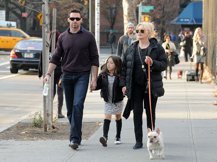 NEW YORK, NY - DECEMBER 03: Hugh Jackman, his wife Deborra-Lee Furness, daughter Ava and dog Peaches…