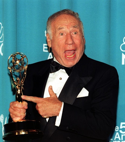 EGOT Mel Brooks points to his Emmy in 1998.