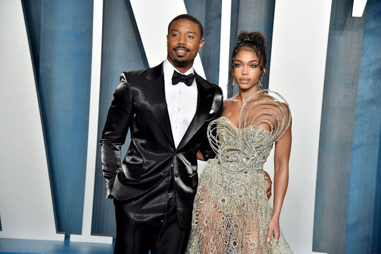 BEVERLY HILLS, CALIFORNIA - MARCH 27: (L-R) Michael B. Jordan and Lori Harvey attend the 2022 Vanity...