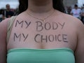 WASHINGTON, DISTRICT OF COLUMBIA, UNITED STATES - 2022/05/14: An abortion rights demonstrator has th...