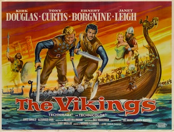 Actors Kirk Douglas, Tony Curtis and Janet Leigh appear on a poster for the United Artists movie 'Th...
