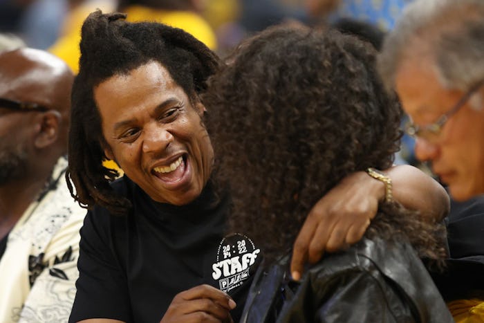 SAN FRANCISCO, CALIFORNIA - JUNE 13: Rapper Jay-Z hugs his daughter Blue Ivy Carter during the secon...