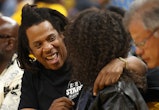SAN FRANCISCO, CALIFORNIA - JUNE 13: Rapper Jay-Z hugs his daughter Blue Ivy Carter during the secon...