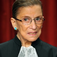 US Supreme Court Justice Ruth Bader Ginsburg poses during a group photo September 29, 2009 in the Ea...