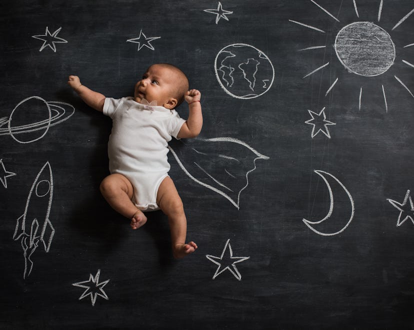 Baby super hero flying in space, star wars-inspired baby names