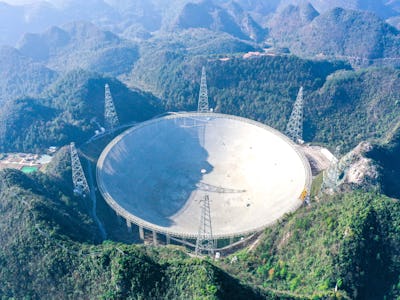Aerial panoramic photo taken on Dec. 19, 2021 shows China's Five-hundred-meter Aperture Spherical Ra...