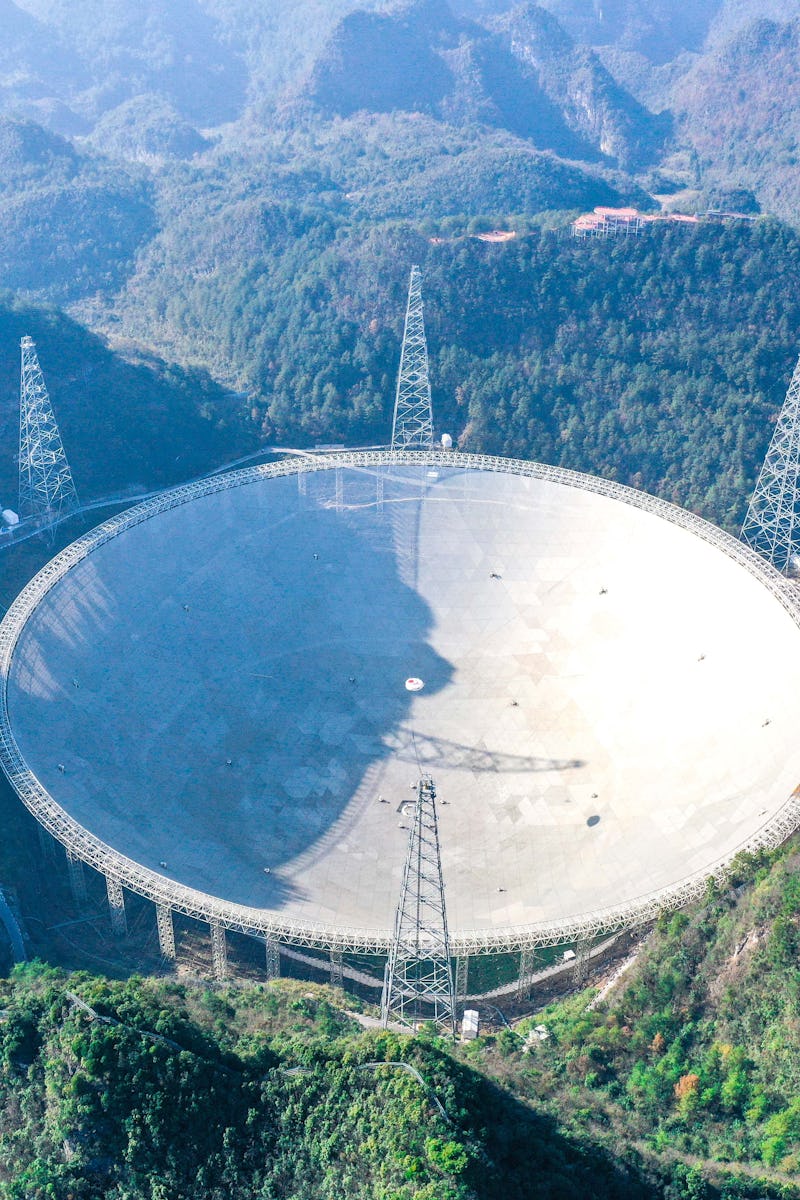 Aerial panoramic photo taken on Dec. 19, 2021 shows China's Five-hundred-meter Aperture Spherical Ra...