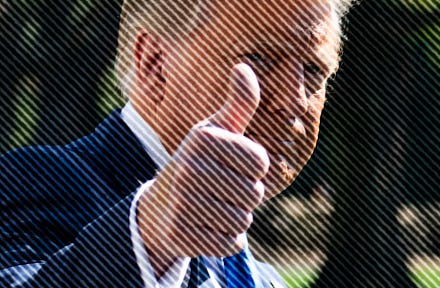 US President Donald Trump gives a thumbs-up as he departs the White House in Washington, DC, on Octo...