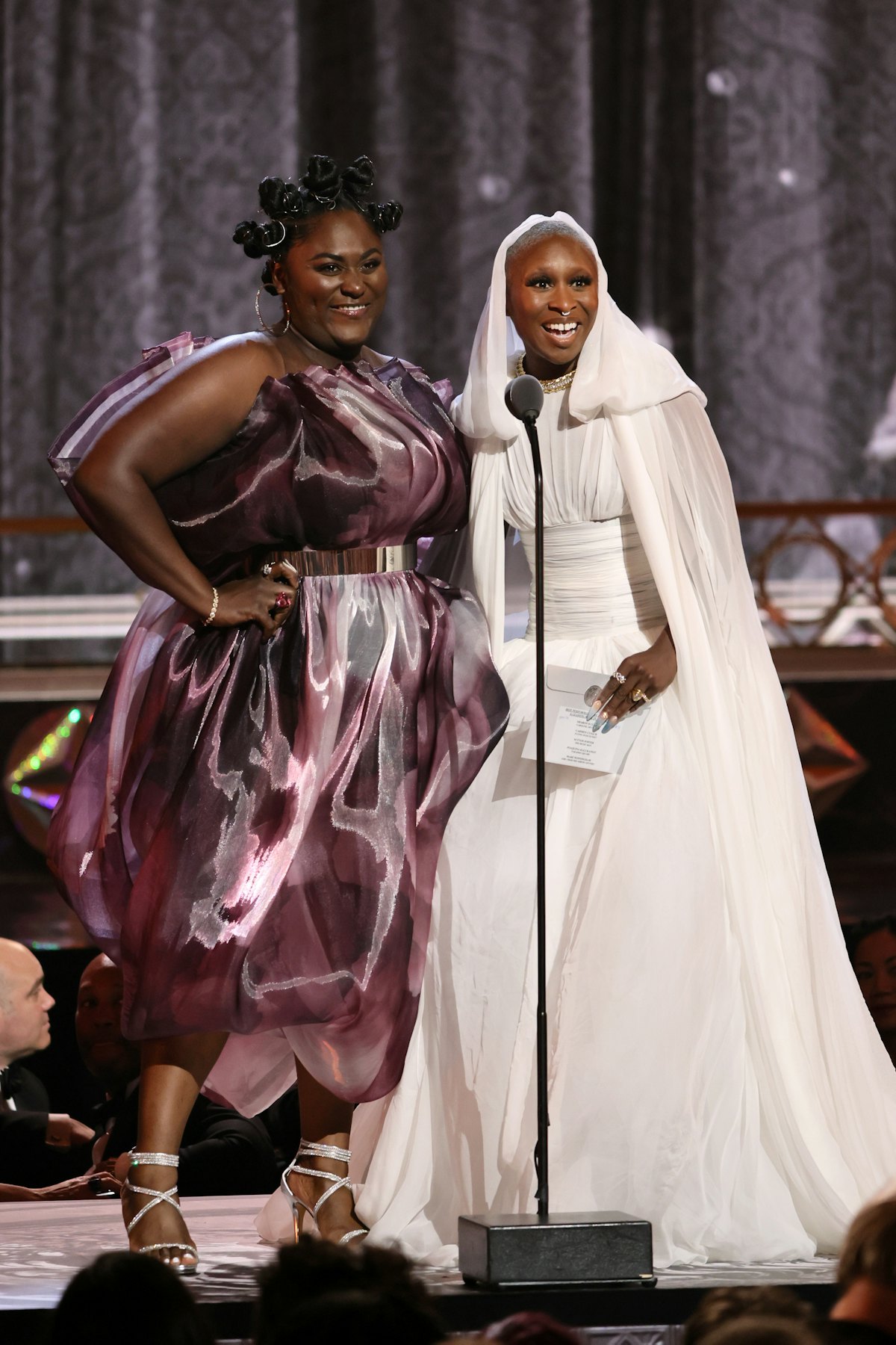 NEW YORK, NEW YORK - JUNE 12: Danielle Brooks and Cynthia Erivo speak onstage at the 75th Annual Ton...