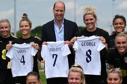 Prince William with the England Lionesses women's football team, June 2022