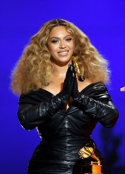 LOS ANGELES, CALIFORNIA - MARCH 14: Beyoncé accepts the Best Rap Performance award for 'Savage' onst...