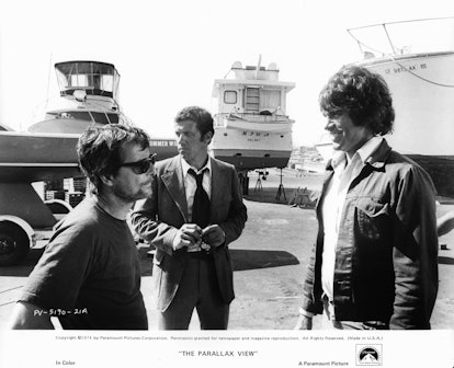 Warren Beatty in a shipyard in a scene from the film 'The Parallax View', 1974. (Photo by Paramount ...