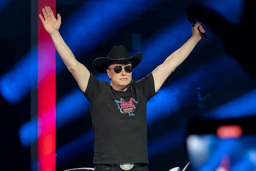 CEO of Tesla Motors Elon Musk speaks at the Tesla Giga Texas manufacturing "Cyber Rodeo" grand openi...