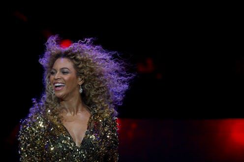 GLASTONBURY, ENGLAND - JUNE 26: Beyonce performs on the main Pyramid Stage at the 2011 Glastonbury F...