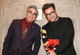 Dan Levy and Eugene Levy are father and son IRL and on 'Schitt's Creek.' Photo via Getty Images