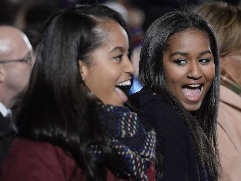 WASHINGTON, DC - DECEMBER 02:  Malia and Sasha Obama attend the national Christmas tree lighting cer...