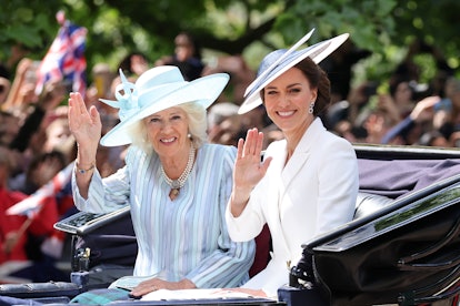 LONDON, ENGLAND - JUNE 02: Catherine, Duchess of Cambridge and Camilla, Duchess of Cornwall seen at ...