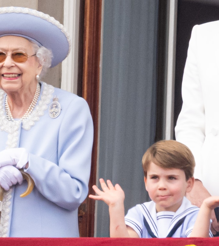 LONDON, ENGLAND - JUNE 02: Queen Elizabeth II and Prince Louis of Cambridge during Trooping the Colo...