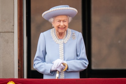 LONDON, ENGLAND - JUNE 02:  Queen Elizabeth II watches from the balcony at Buckingham Palace for the...