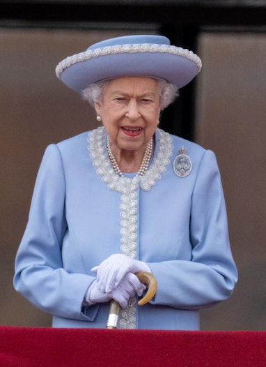 LONDON, ENGLAND - JUNE 02: Queen Elizabeth II during Trooping the Colour on June 2, 2022 in London, ...
